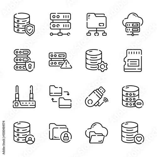 Get this latest bundle of database and storage outline style icons