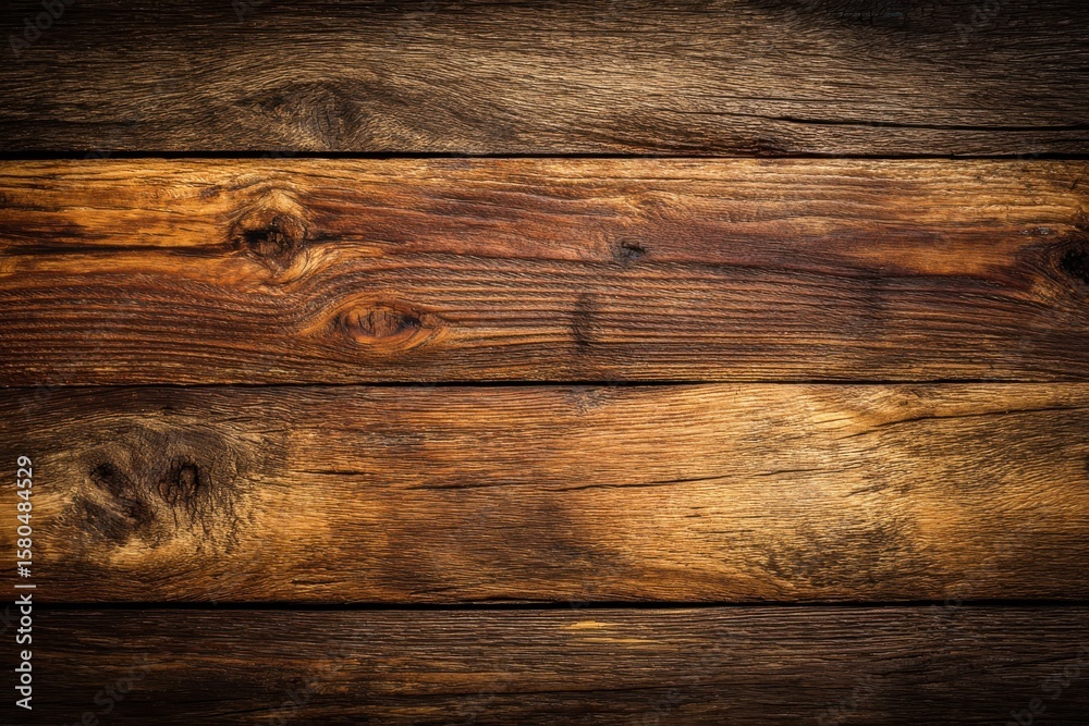 Naklejka premium Rustic wooden plank background with rich warm tones.