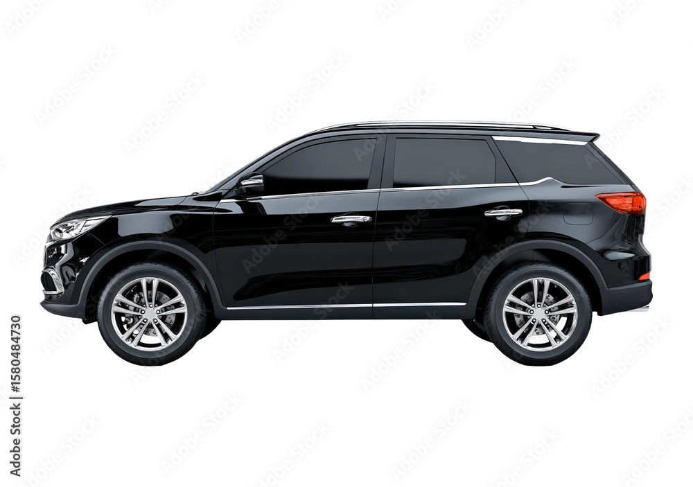 Sleek black suv side view on transparent background, PNG Sleek black suv side view on transparent background, PNG