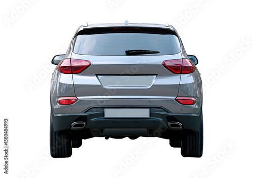 Modern silver suv car rear view on transparent background, PNG