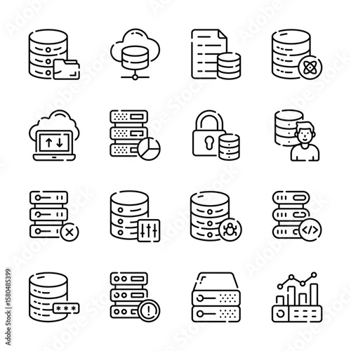 Ready to use collection of database and server storage outline icons