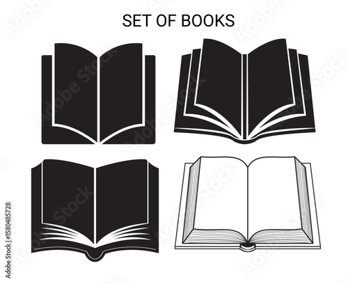 Open Book Silhouette Isolated on White Background.
