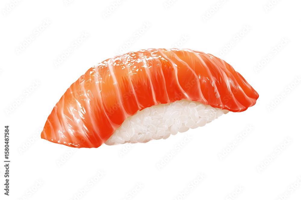 Fresh Salmon Nigiri Sushi Piece isolated on white transparent background Fresh Salmon Nigiri Sushi Piece isolated on white transparent background