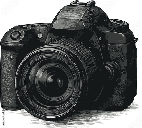 Black DSLR Camera Close-Up Isolated on White