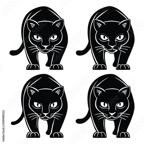Four black cat silhouettes walking