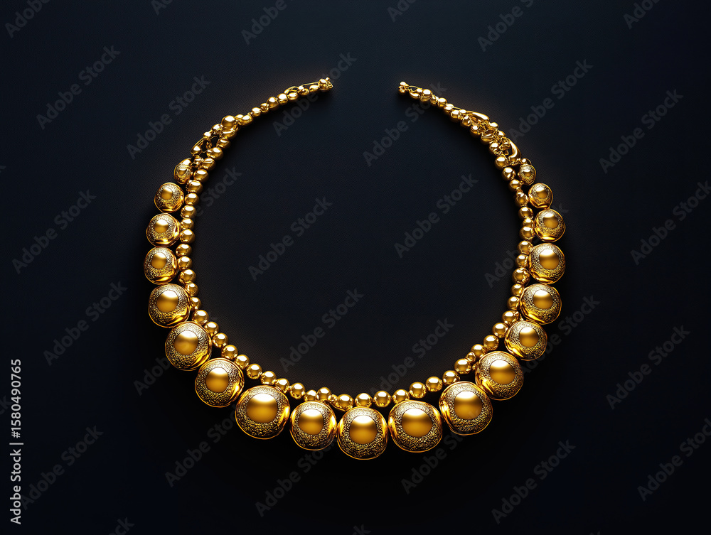 Obraz premium Golden-beaded Tasbeeh gracefully arranged in a crescent moon shape