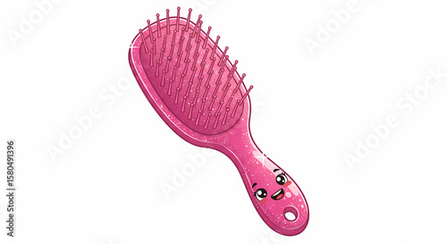 Pink Glitter Hairbrush: Cute Cartoon Design