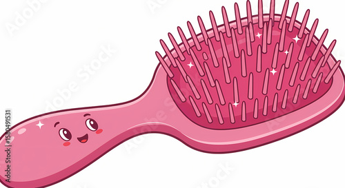 Cute Pink Hairbrush Cartoon Illustration: Perfect for Hair Care Blogs & Websites