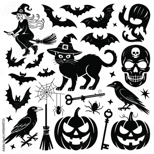 Wallpaper Mural Halloween silhouettes in vector format including skulls, ghosts, and pumpkins isolated on white background Torontodigital.ca