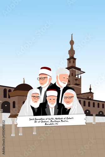 Illustration mosque Bani umayyah suriah and ulama Al qur an