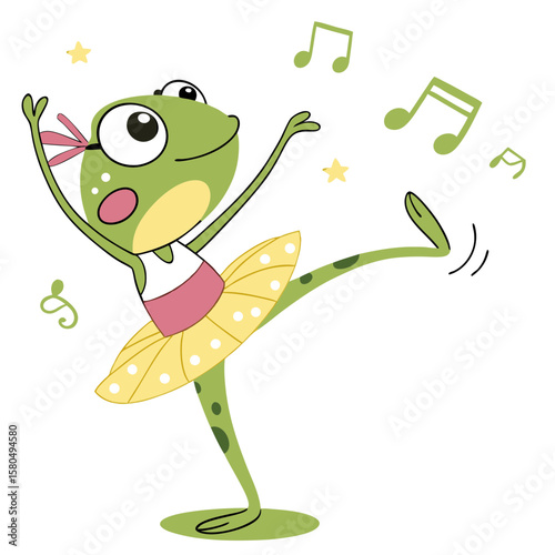A frog dancer in a tutu performs ballet vector