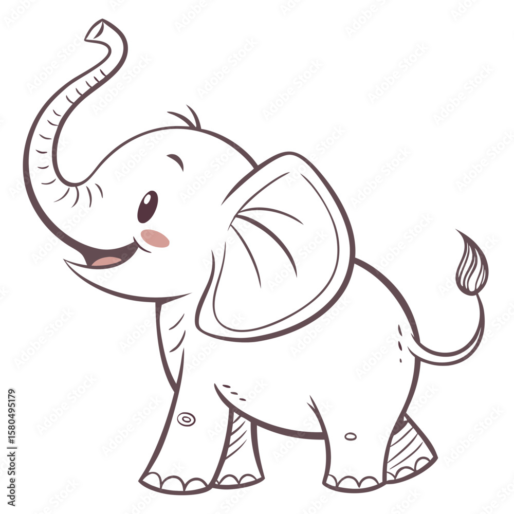 Obraz premium A cute baby elephant with its trunk raised vector