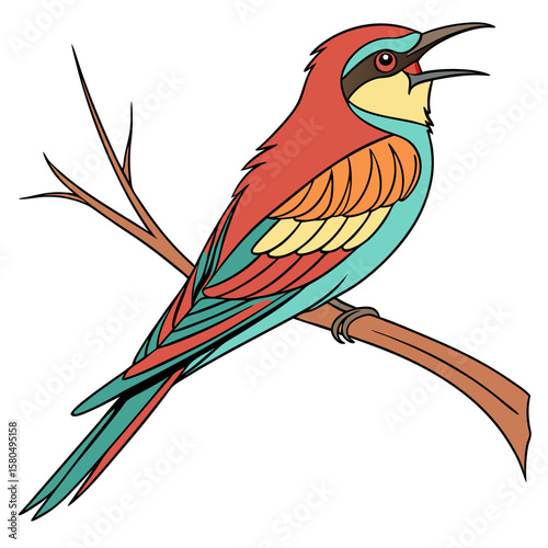 Colorful beeeater bird perched on a branch isolated on white background vector