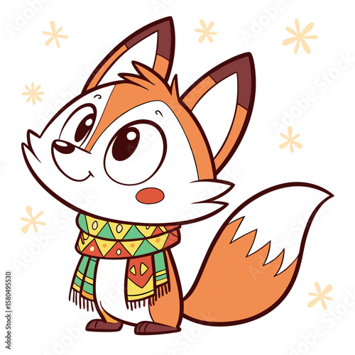 A cute cartoon fox wearing a colorful scarf in winter vector