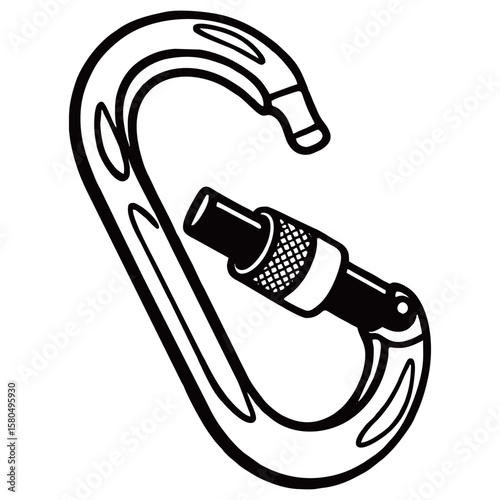 silhouette photo of a carabiner with a white background