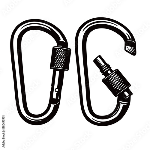 silhouette photo of a carabiner with a white background
