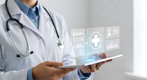 Wallpaper Mural Medical professional uses a digital tablet to interact with holographic healthcare data and patient information Torontodigital.ca