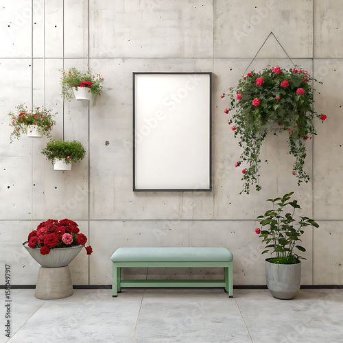 simple concrete interior with centered poster