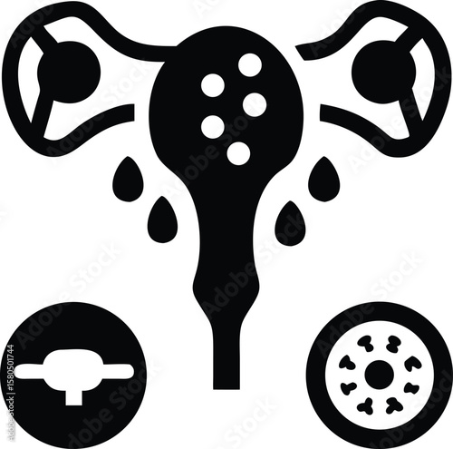 Black and white silhouette tree icon with animal paw and cartoon design elements