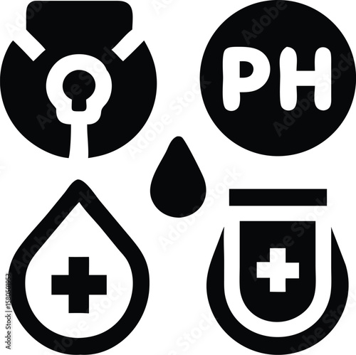Set of black vector icons for web design including business medical music and money symbols