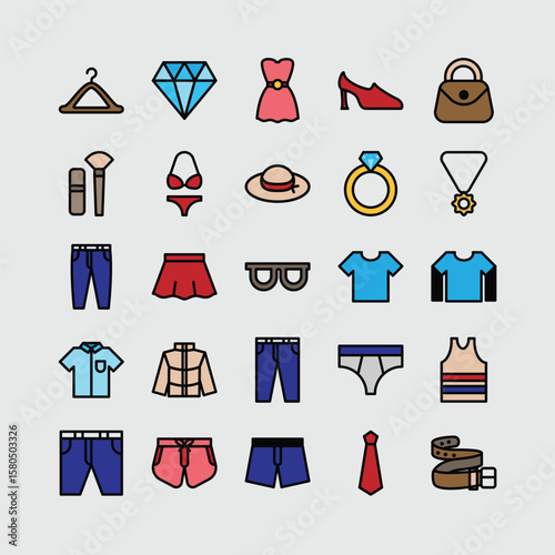 icon fashion collection. pack of color and outlined icons