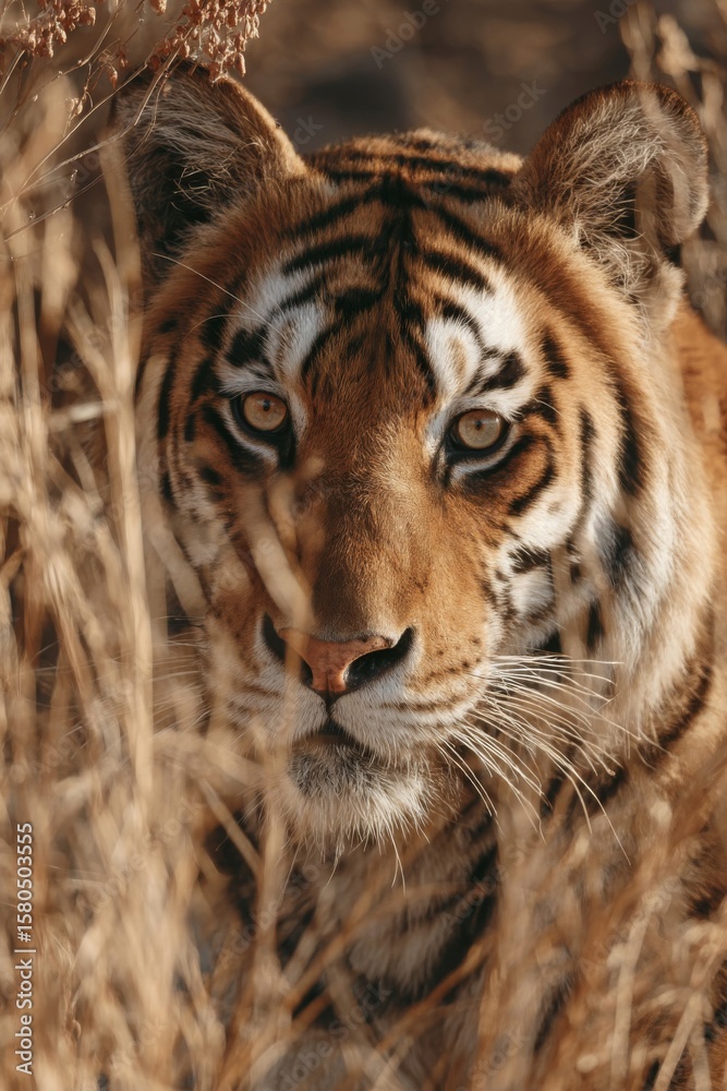 Obraz premium Close Up Portrait of a Tiger in Tall Grass