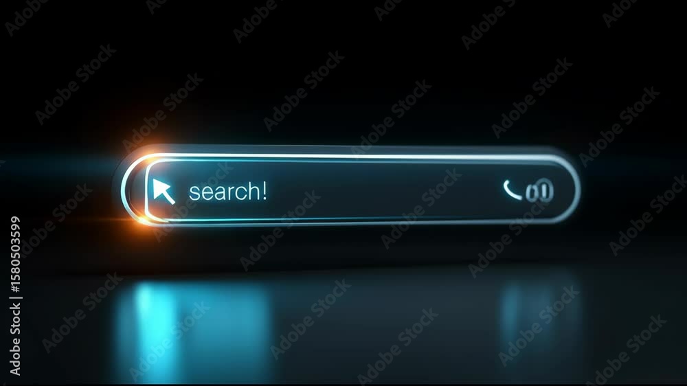 Screenshot graphic of a UI design with focus on an active search field, cursor blinking, minimalist user interface,