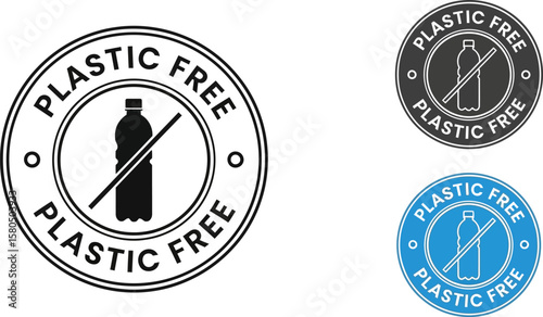 Plastic free label with crossed out bottle symbol in circle