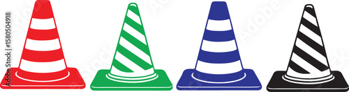 Traffic cone icon illustration showing orange safety cones isolated on white background