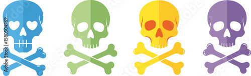 Colorful skull and crossbones vector art halloween graphic design element