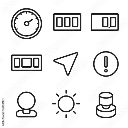 Taxi Meter Interface Icons. Line style icons of Taxi Meter Interface: meter dial, fare display, time counter, distance odometer,