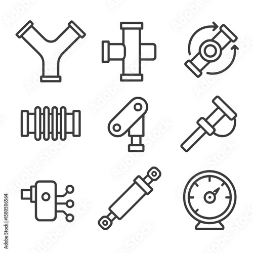 Skybridge Junction Icons. Line style icons of Skybridge Junctions: Y-junction node, T-joint connector, rotating swivel joint,