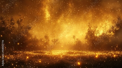 Golden Stardust Landscape Shimmering in a Dreamlike Scene of Fantasy and Imagination 