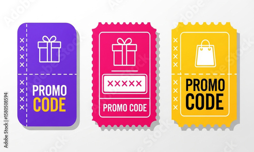Gift Promo Code Ticket Set | Colorful Promotion Voucher for Shopping Discounts, Holiday Sales and Retail Marketing