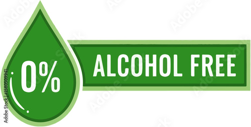 Alcohol Free 0% Green Product Label | Non Alcoholic Logo for Cosmetics, Food and Drinks Packaging Design and Marketing Materials