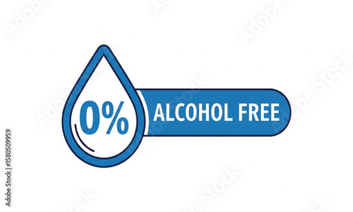 0% Alcohol Free Label with Water Drop | Blue Icon for Product Safety, Health and Wellness