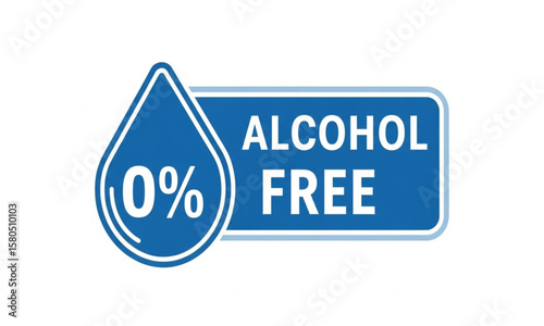 Alcohol Free Sign with Zero Percent on Blue Label | Illustration for Product Packaging, Health Marketing and Allergen Information