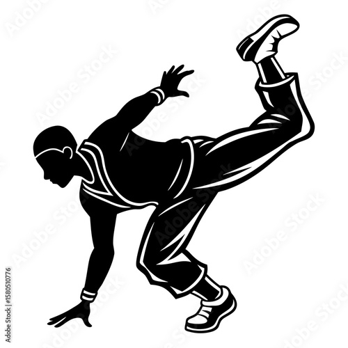 Dynamic breakdancer in mid air pose silhouette