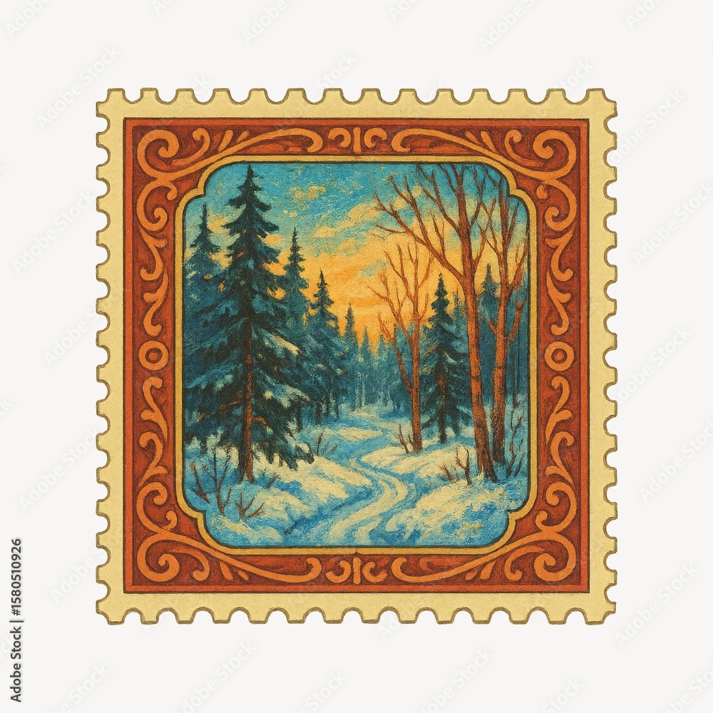 Obraz premium Vintage winter forest stamp
