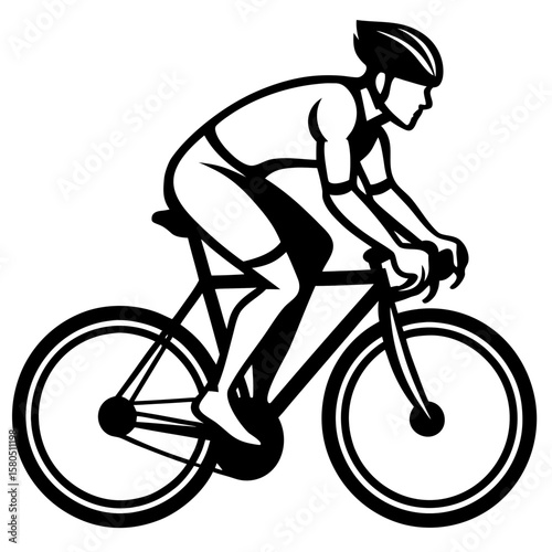 Dynamic cyclist in motion on a road bicycle silhouette