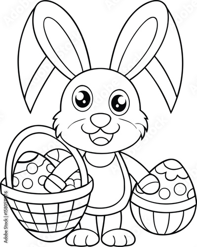 Smiling Easter bunny carrying egg basket with large floppy ears Vector illustration