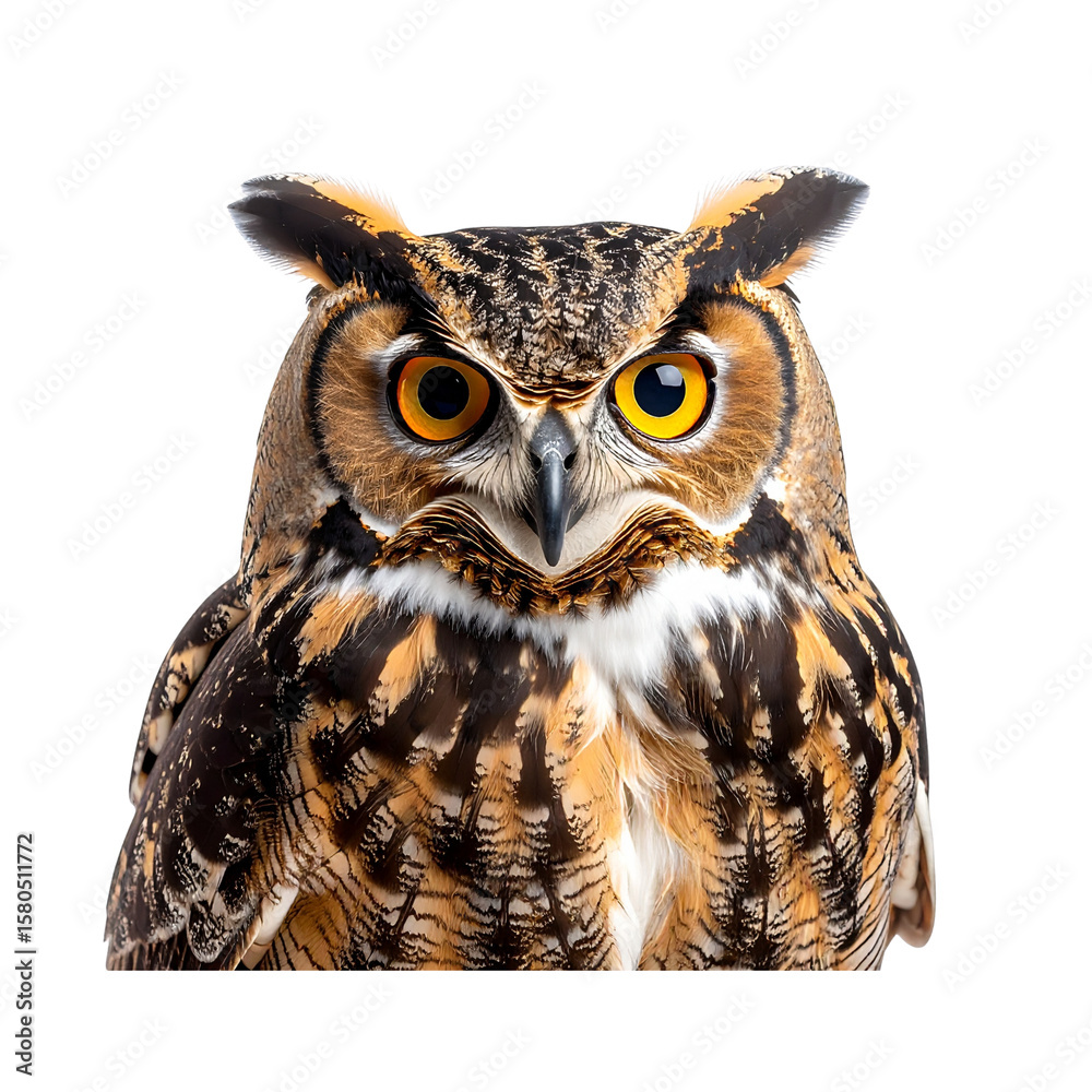 Front-Facing Brown Owl with Intense Stare, Isolated on Transparent Background Front-Facing Brown Owl with Intense Stare, Isolated on Transparent Background