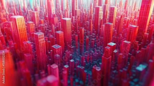 Abstract city of vibrant red cubes