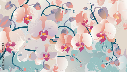 Illustration of an orchid flower arrangement with soft pastel colors and delicate floral elements design