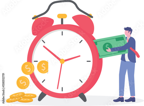 Time for money, making profit from investment, promotion alert for bargain deal,
