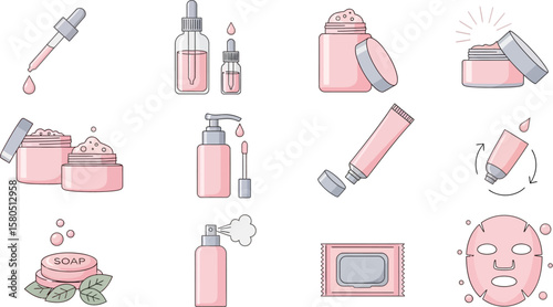 Beauty skincare product set vector illustration for cosmetic and wellness use