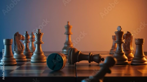 Fallen king amidst chess games dusk