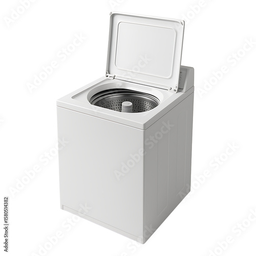 Modern white washing machine top view open isolated on transparent background