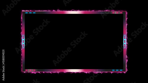 Futuristic webcam with pink electric for streaming border with transparent background. Animation Border gaming overlay
