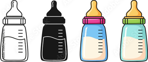 Baby bottles vector illustration set feeding bottle icons for newborn infant